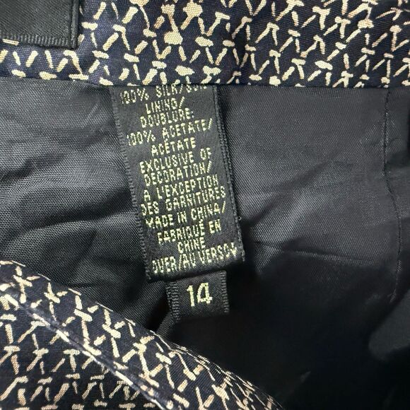 Dana Buchman Silk Dress Pants Women 14 Black Print High Rise Straight Artsy - Picture 8 of 12